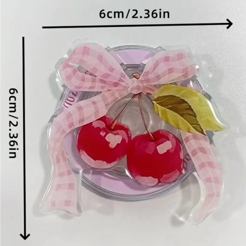Cherry Magnetic Phone Grip with Pink Gingham Bow
